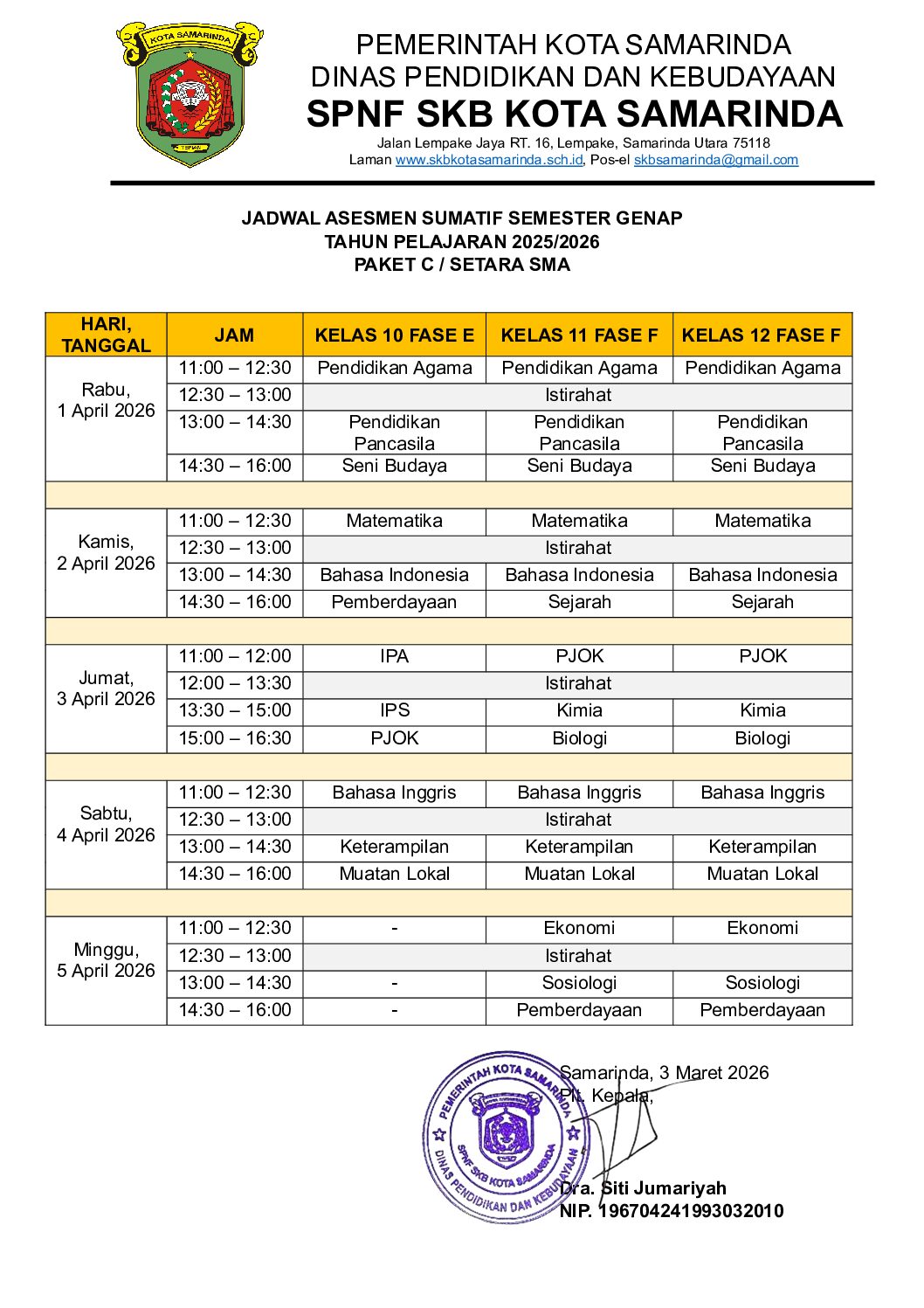 JADWAL UJIAN SUMATIF TAHUN 2025/2026