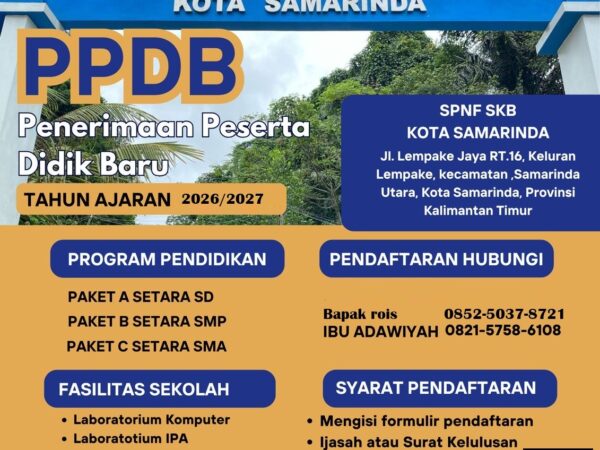 Pendaftaran Peserta Didik Baru Tahun 2026/2027 SKB KOTA SAMARINDA-Paket-Kesetaraan-Sekolah Paket