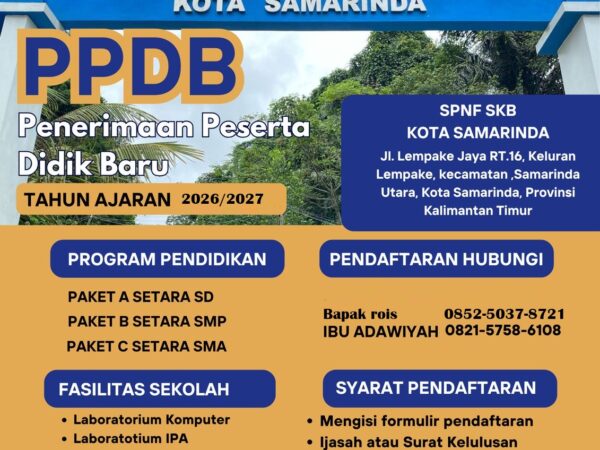 Pendaftaran Peserta Didik Baru Tahun 2026/2027 SKB KOTA SAMARINDA-Paket-Kesetaraan-Sekolah Paket